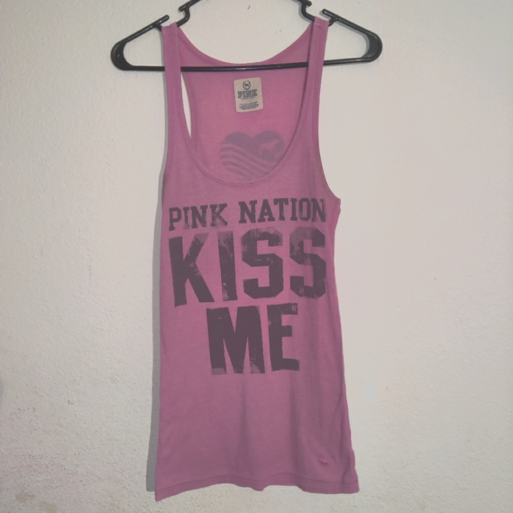 Pink Victoria Secret Kiss Me I'm One in a Million tank top racer back small